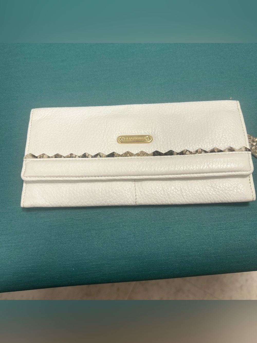 White Leather Foldover Clutch Wallet - Brahmin